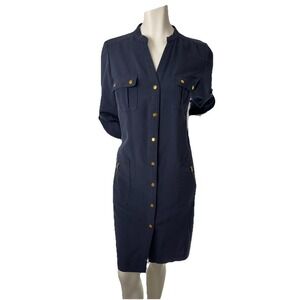 Zac & Rachel Navy Button  Front Dress Women's Medium 3/4 Sleeve Career